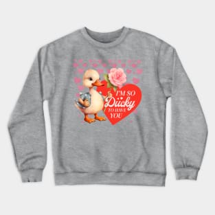 Illustration of Duck Holding a Flower Vintage Style - Valentine's Art - Valentine's Gift Crewneck Sweatshirt